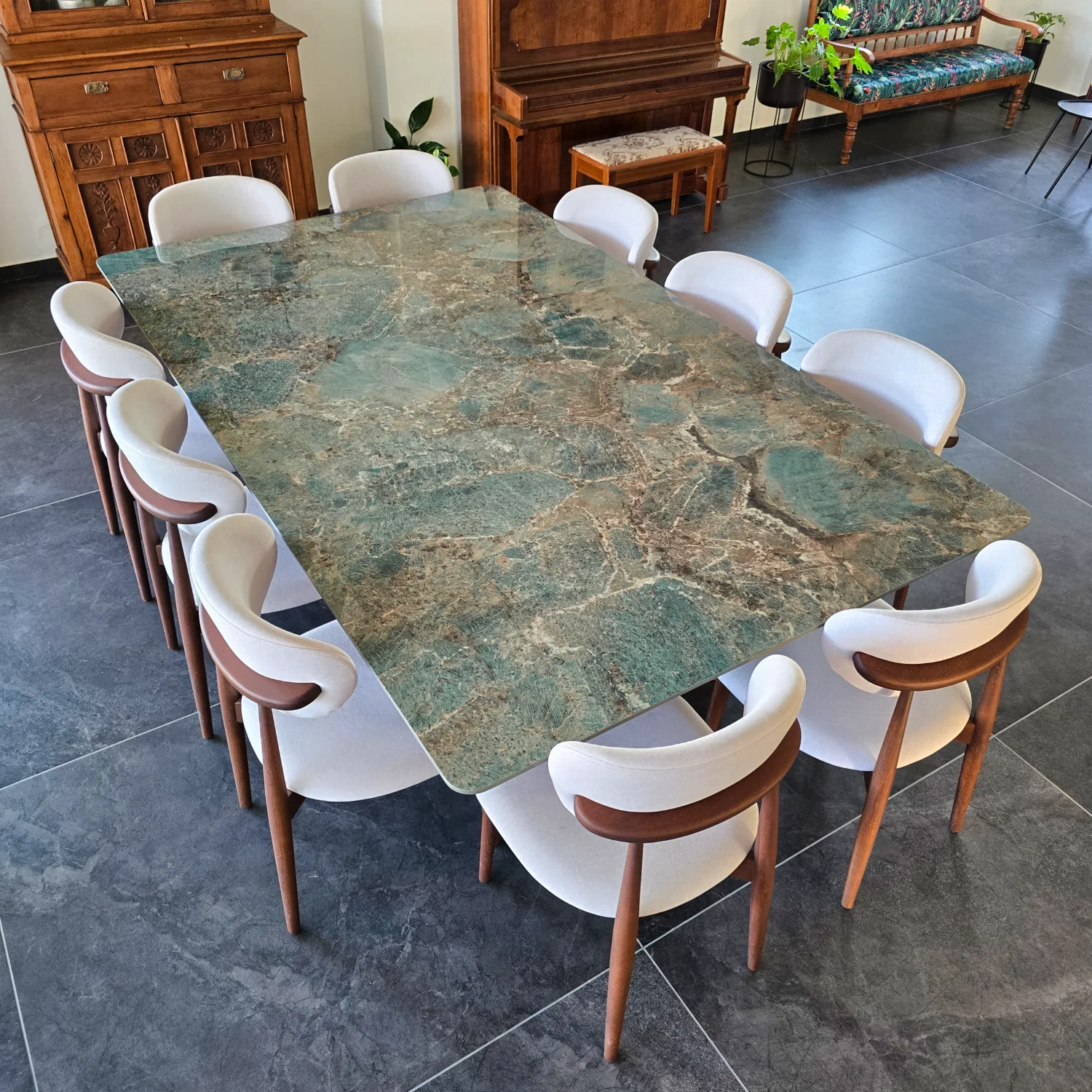 Dining table — chevron base
