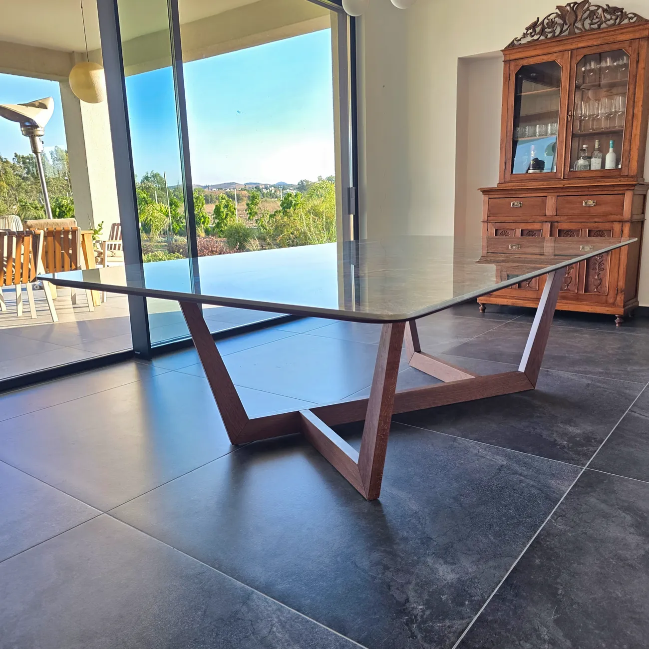 Dining table — chevron base