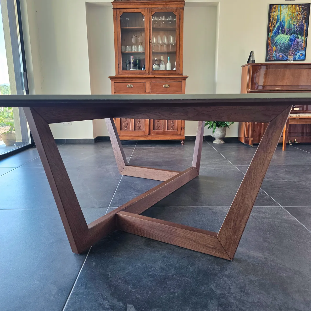 Dining table — chevron base